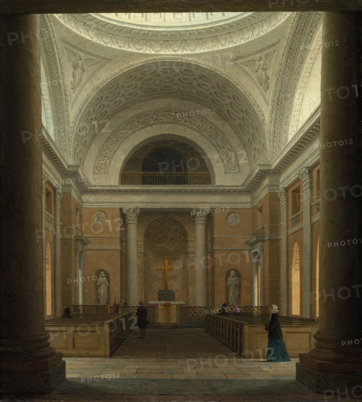The Slotskirken of Christiansborg, Copenhagen, c. 1850s. Heinrich Hansen (Danish, 1821-1890). Oil on fabric; framed: 48.5 x 44 x 2.5 cm (19 1/8 x 17 5/16 x 1 in.); unframed: 35.4 x 31.4 cm (13 15/16 x 12 3/8 in.)