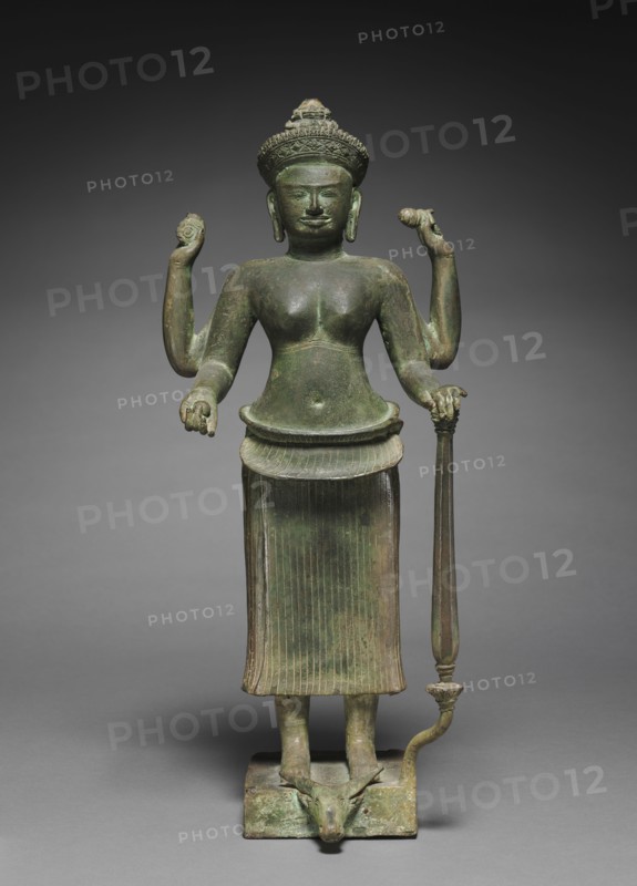 Durga as the Slayer of the Buffalo Demon, 900s. Cambodia, Koh Ker, 10th century. Bronze; overall: 52 x 18.4 x 12.5 cm (20 1/2 x 7 1/4 x 4 15/16 in.); without tang: 44.8 cm (17 5/8 in.).