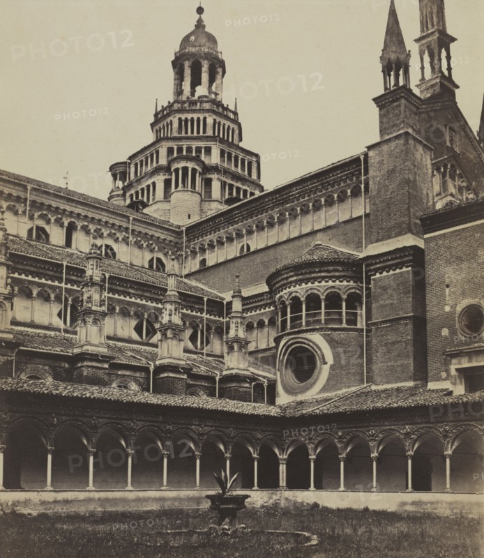 The Small Cloister of the Monastery at Pavia, c. 1860s. Attributed to Maurizio Lotze (Italian, 1809-1890). Albumen print from wet collodion negative; image: 29.9 x 25.9 cm (11 3/4 x 10 3/16 in.); matted: 55.9 x 45.7 cm (22 x 18 in.).