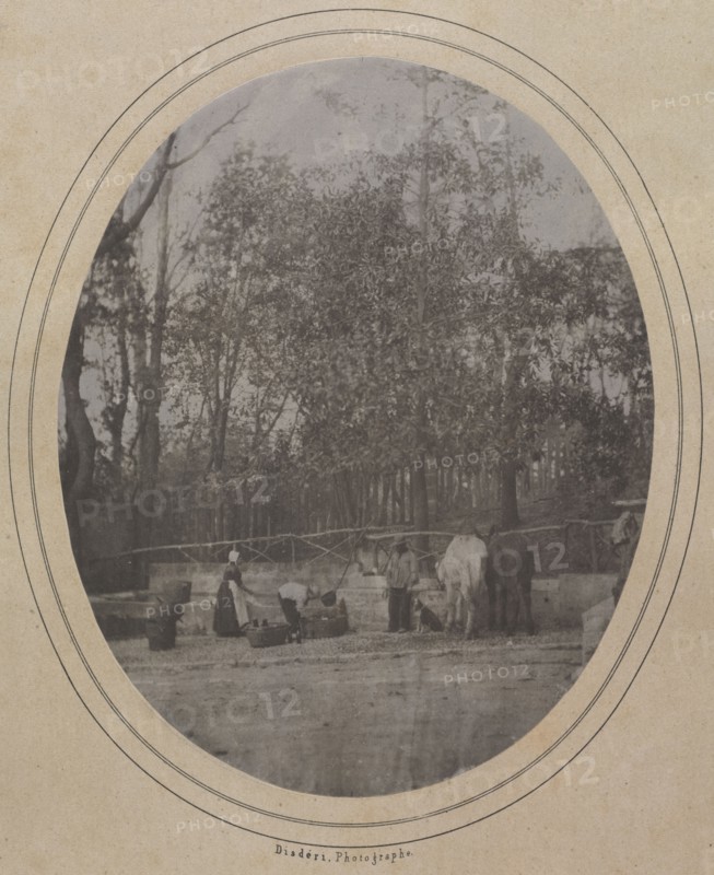 Village Scene (Southern France), c. 1853. André-Adolphe-Eugène Disdéri (French, 1819-1889). Salted paper print from waxed paper negative; image: 15.2 x 12.2 cm (6 x 4 13/16 in.); matted: 45.7 x 35.6 cm (18 x 14 in.)