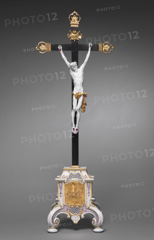 The Crucifixion, c. 1730. Du Paquier Porcelain Manufactory (Austrian, active 1719-1864). Porcelain, ebonized wood cross with gilt bronze mounts; overall: 100 x 36.5 cm (39 3/8 x 14 3/8 in.).