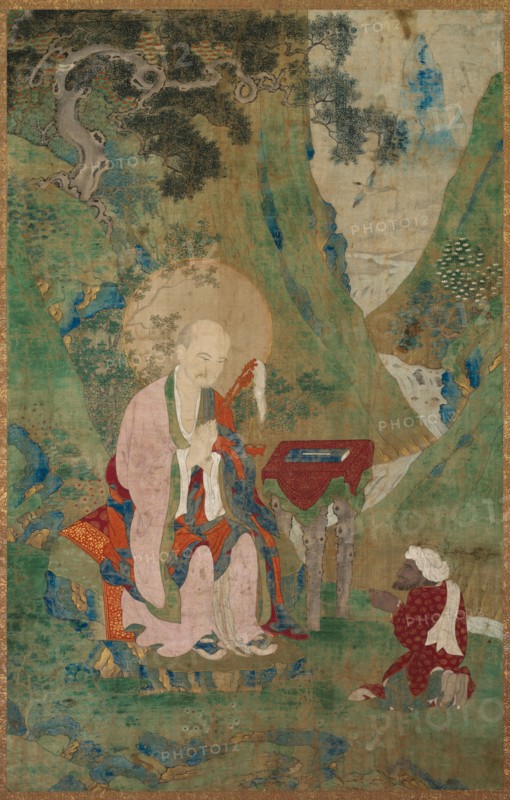 Lohan (Immortal), 1600s. Tibet, Sino-Tibetan style, 17th century. Ink and slight color on cotton; image: 84.4 x 52.2 cm (33 1/4 x 20 9/16 in.); overall: 111.1 x 69.5 cm (43 3/4 x 27 3/8 in.).