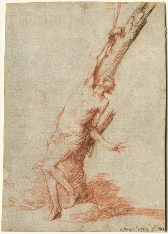 St. Sebastian, 1626-1630. Jusepe de Ribera (Spanish, 1591-1652). Red chalk with pen and brown ink; sheet: 17.3 x 12.4 cm (6 13/16 x 4 7/8 in.).