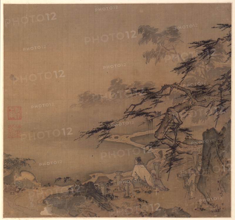 Watching the Deer by a Pine Shaded Stream, 1127-1279. Ma Yuan (Chinese, c. 1150-after 1255). Album leaf, ink and light color on silk; overall: 33.7 x 39.3 cm (13 1/4 x 15 1/2 in.); with cover: 67.5 x 39.3 cm (26 9/16 x 15 1/2 in.).