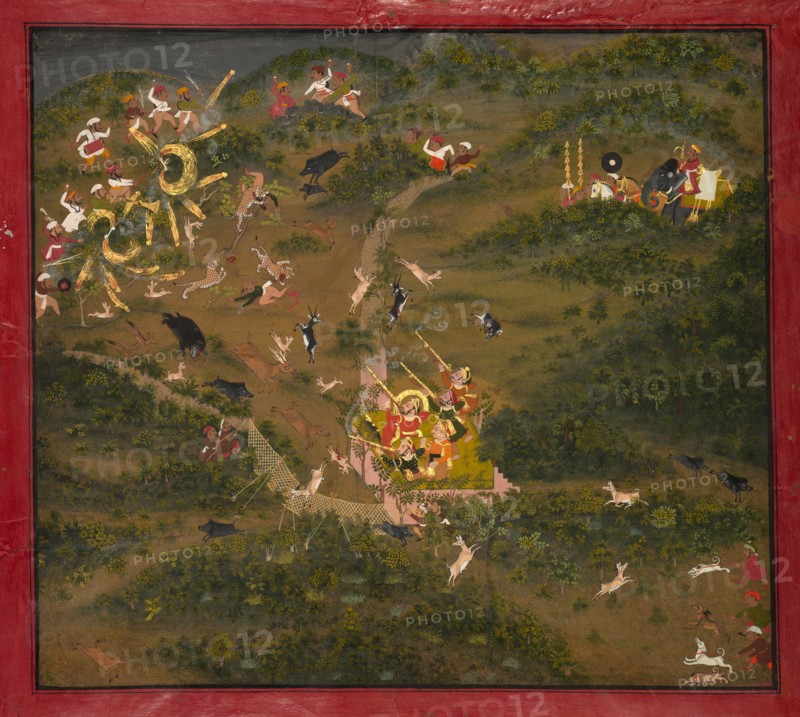 Maharaja Jagat Singh Hunting, 1734-1751. India, Rajasthan, Udaipur School, Jagat Singh reign (1734-1751). Ink, color, and gold on paper; sheet: 42.5 x 47 cm (16 3/4 x 18 1/2 in.).