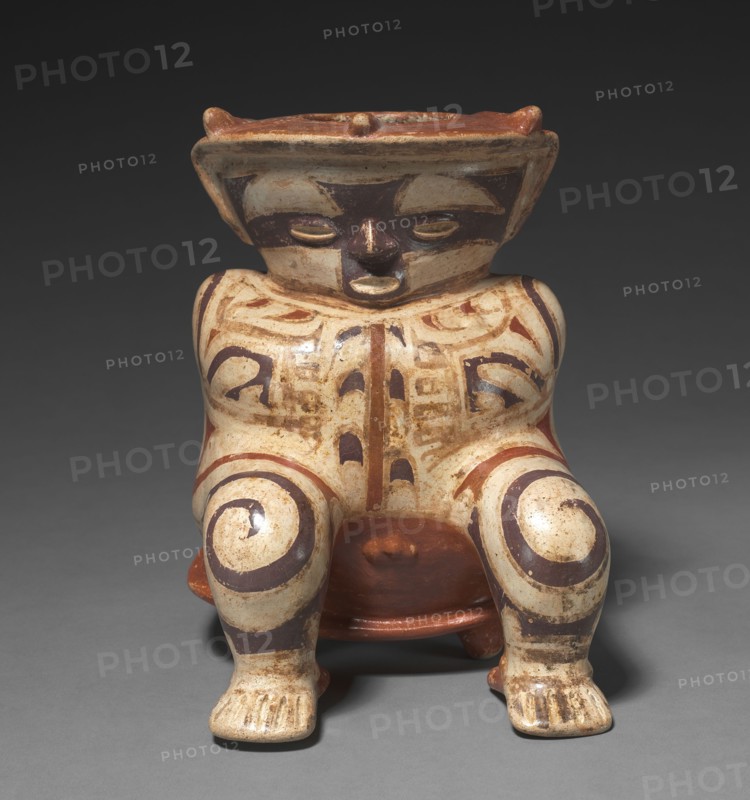 Hunchback Seated on a Stool, c. 600-800. Central Panama, Conte Style, c. 600-800. Earthenware with colored slips; overall: 25 x 19 x 25.1 cm (9 13/16 x 7 1/2 x 9 7/8 in.).