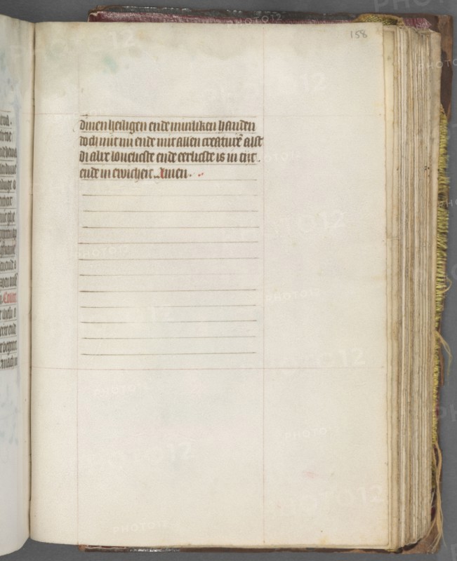 Book of Hours (Use of Utrecht): fol. 158r, Text, c. 1460-1465. Master of Gijsbrecht van Brederode (Netherlandish), and Master of the Boston City of God (Netherlandish). Ink, tempera, and gold on vellum; binding:  brown Morocco over original wooden boards; overall: 5.9 x 11.6 cm (2 5/16 x 4 9/16 in.)
