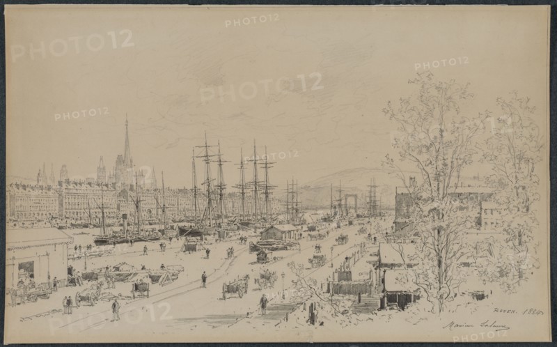 Port of Rouen, 1884. Maxime Lalanne (French, 1827-1886). Graphite; sheet: 30.9 x 49.9 cm (12 3/16 x 19 5/8 in.).