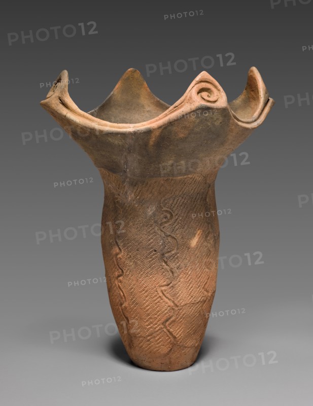 Deep Cooking Vessel, c. 2500 BC. Japan, Jomon period (c. 10,500-300 BC). Earthenware with impressed and carved decoration; diameter: 36.8 cm (14 1/2 in.); overall: 44.7 cm (17 5/8 in.).