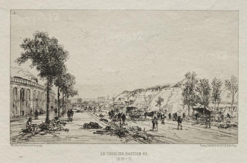 Souvenirs artistiques du Siège de Paris: Le Cavalie (Bastion 63), 1870-71. Maxime Lalanne (French, 1827-1886), Cadant. Etching