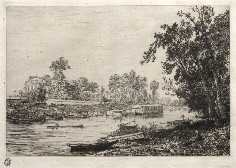 A Neuilly (bras de Seine avec laboir). Maxime Lalanne (French, 1827-1886). Etching