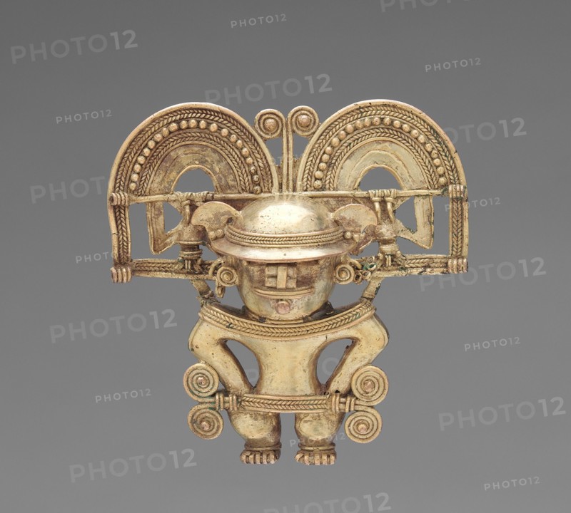 Figure Pendant, 900-1550. Colombia, Tairona style, 10th-16th century. Cast gold; overall: 6.2 x 6.1 x 2.5 cm (2 7/16 x 2 3/8 x 1 in.).