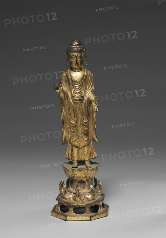 Statue of Amitabha, 700s. Korea, Unified Silla Kingdom (668 - 935). Gilt bronze; overall: 22.5 x 7.2 x 7.2 cm (8 7/8 x 2 13/16 x 2 13/16 in.).