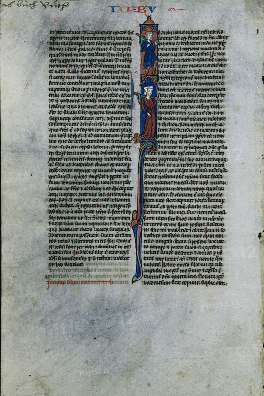 Initial I with Elimelech and Naomi: Leaf from a Latin Bible (1 of 2 Excised Leaves)