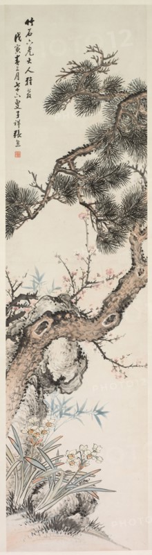 Three Purities, 1800s. Zhang Xiong (Chinese, 1803-1886). Hanging scroll, ink and color on paper; overall: 168 x 44 cm (66 1/8 x 17 5/16 in.).