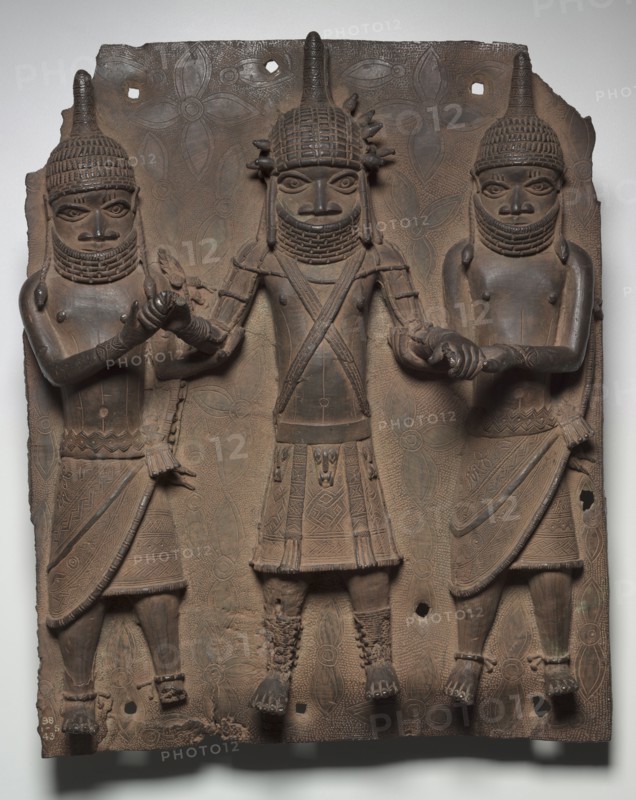 Plaque, possibly 1500s-1600s. Guinea Coast, Nigeria, Benin kingdom, Edo, possibly 16th to 17th century. Brass; overall: 45.7 x 38.1 cm (18 x 15 in.)