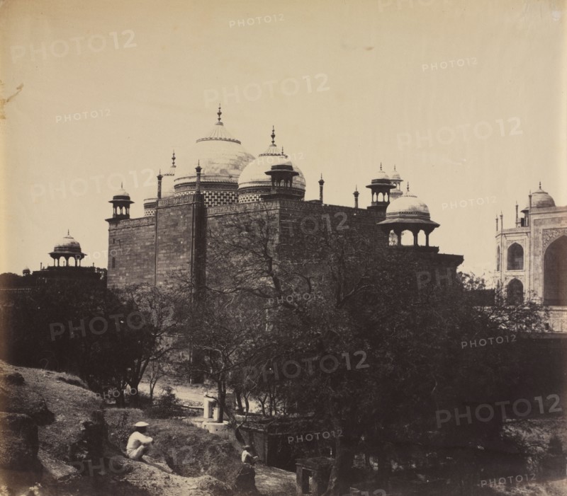 Taj Mahal, Back View of the Rest-House, with Figure, c. 1858-1862. John Murray (British, 1809-1898). Wax paper negative and albumen print; image: 39.7 x 44.8 cm (15 5/8 x 17 5/8 in.); paper: 40.5 x 44.8 cm (15 15/16 x 17 5/8 in.); matted: 55.9 x 66 cm (22 x 26 in.)