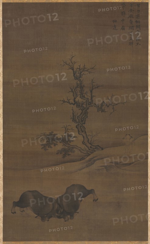 Herdboys and Buffalo in Landscape, 1200s. Guo Min (Chinese, mid-late 1200s). Hanging scroll, ink on silk; image: 92 x 56.5 cm (36 1/4 x 22 1/4 in.); overall with knobs: 196 x 76 cm (77 3/16 x 29 15/16 in.).