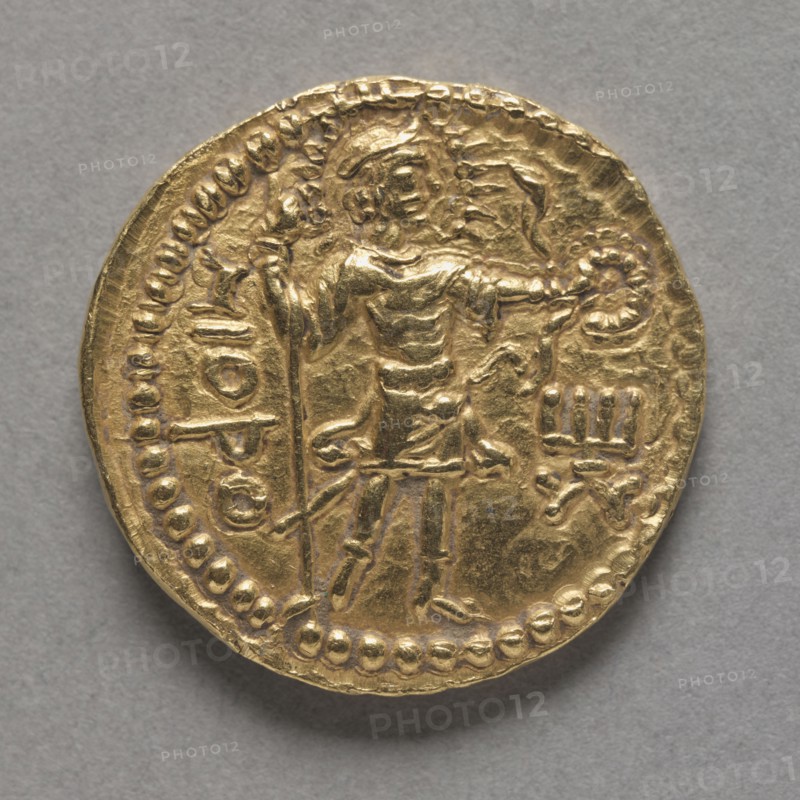 Coin: Havishka (reverse), c. 106-149 AD. India, Mathura, Kushan Period (1st Century-320). Gold; diameter: 2.2 cm (7/8 in.).