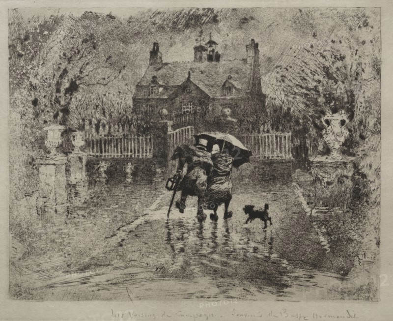 Country Neighbors, 1879-1880. Félix Hilaire Buhot (French, 1847-1898). Etching, drypoint and aquatint; sheet: 22.2 x 27.9 cm (8 3/4 x 11 in.); platemark: 13.4 x 18.2 cm (5 1/4 x 7 3/16 in.).