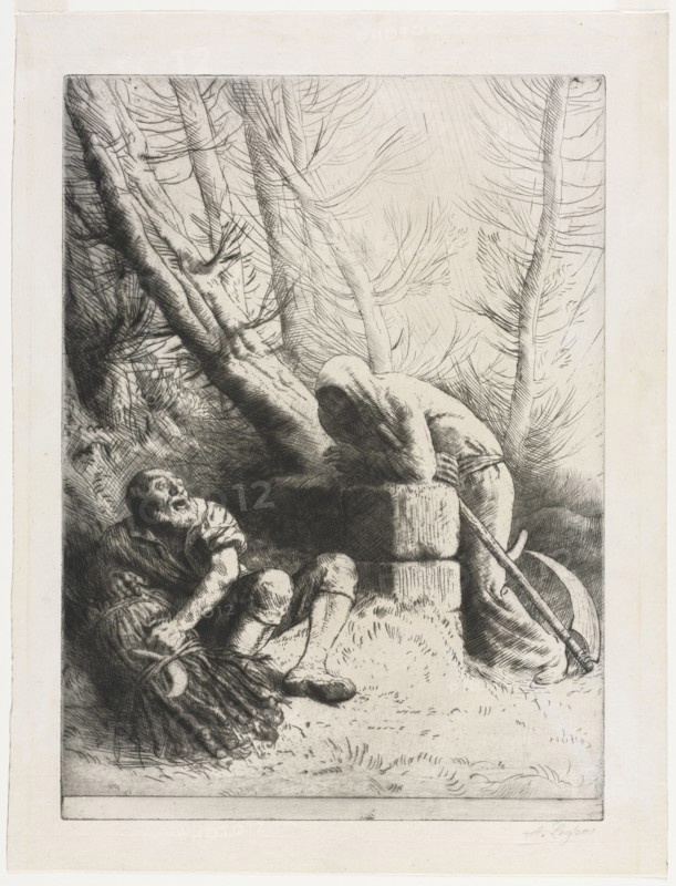 Death and the Woodcutter, 1881. Alphonse Legros (French, 1837-1911). Etching and drypoint; sheet: 42.7 x 32.9 cm (16 13/16 x 12 15/16 in.); platemark: 37.1 x 27.1 cm (14 5/8 x 10 11/16 in.).