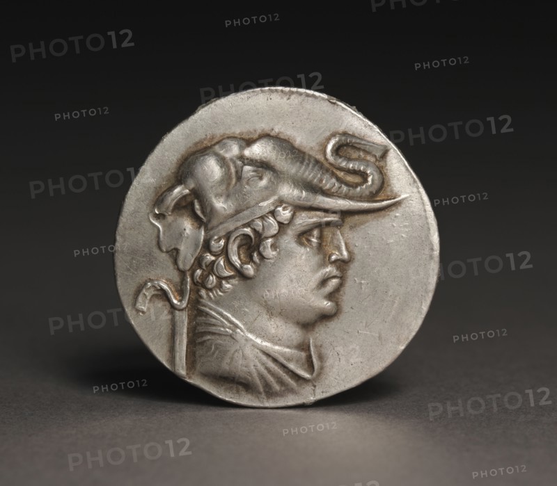 Tetradrachm Coin of Demetrios I, 200-190 BC. Afghanistan, Bactria, Indo-Greek Period. Silver; diameter: 3.3 cm (1 5/16 in.).
