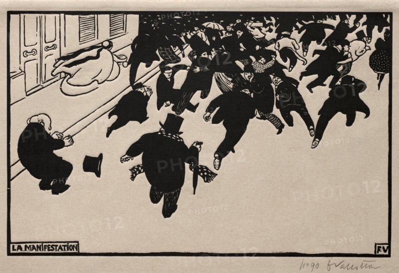 The Protest, 1893. Félix Vallotton (French, 1865-1925). Woodcut; sheet: 22.9 x 33.5 cm (9 x 13 3/16 in.); image: 20.4 x 31.9 cm (8 1/16 x 12 9/16 in.); secondary support: 37.6 x 58.1 cm (14 13/16 x 22 7/8 in.)