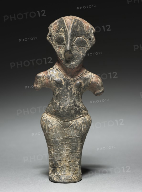 Vinca Idol, 4500-3500 BC. Serbia, Vinça culture, Neolithic Era. Fired clay with paint; overall: 16.1 cm (6 5/16 in.).
