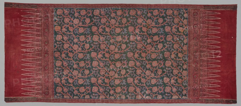 Hip Wrapper (tapis), 1800-1850. India, Coromandel Coast, 1st half 19th Century. Cotton; plain weave; block printed, drawn resist, painted mordants, dyed; overall: 250.2 x 107.3 cm (98 1/2 x 42 1/4 in.)
