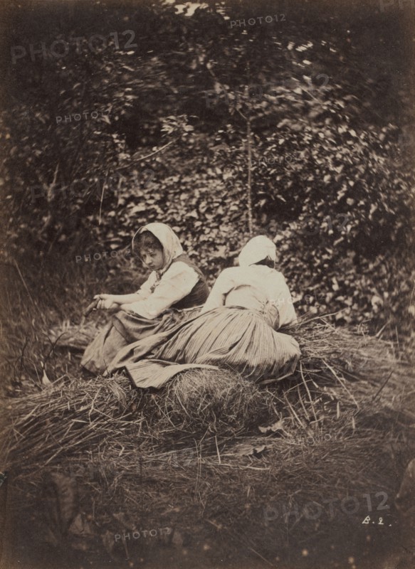 Two Peasant Girls Seated, 1870s. Auguste Giraudon's Artist (French). Glass negative and albumen print from wet collodion negative; image: 17 x 12.7 cm (6 11/16 x 5 in.); overall: 17.9 x 13.5 cm (7 1/16 x 5 5/16 in.).