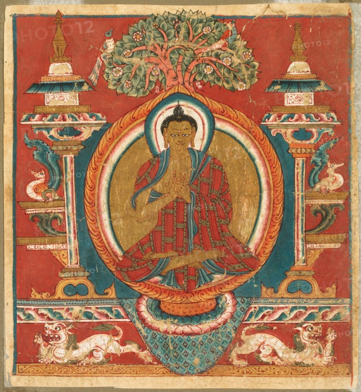 Preaching Sakyamuni, 1000s. Western Tibet, Toling Monastery, 11th century. Miniature votive painting (tsai-kali); ink, color, and gold on paper; overall: 11.6 x 10.7 cm (4 9/16 x 4 3/16 in.).