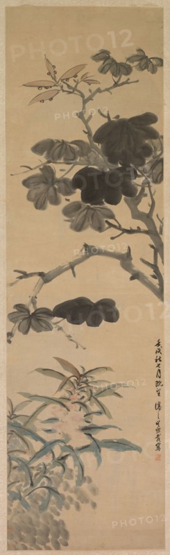 Flowering Plants, 1862. Wu Rangzhi (Chinese, 1799-1870). Hanging scroll, ink and color on paper; overall: 127 x 36.8 cm (50 x 14 1/2 in.).