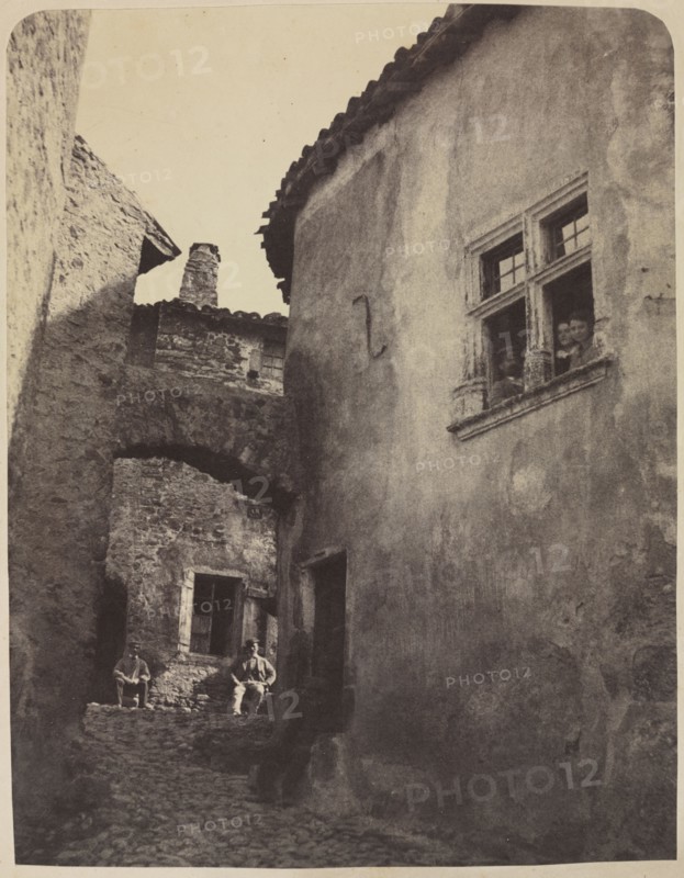 View of a Village, late 1850s. Domini (French, 1829-1895). Albumen print from wax paper negative; image: 25.3 x 19.6 cm (9 15/16 x 7 11/16 in.); mounted: 36.7 x 31 cm (14 7/16 x 12 3/16 in.); matted: 50.8 x 40.6 cm (20 x 16 in.)
