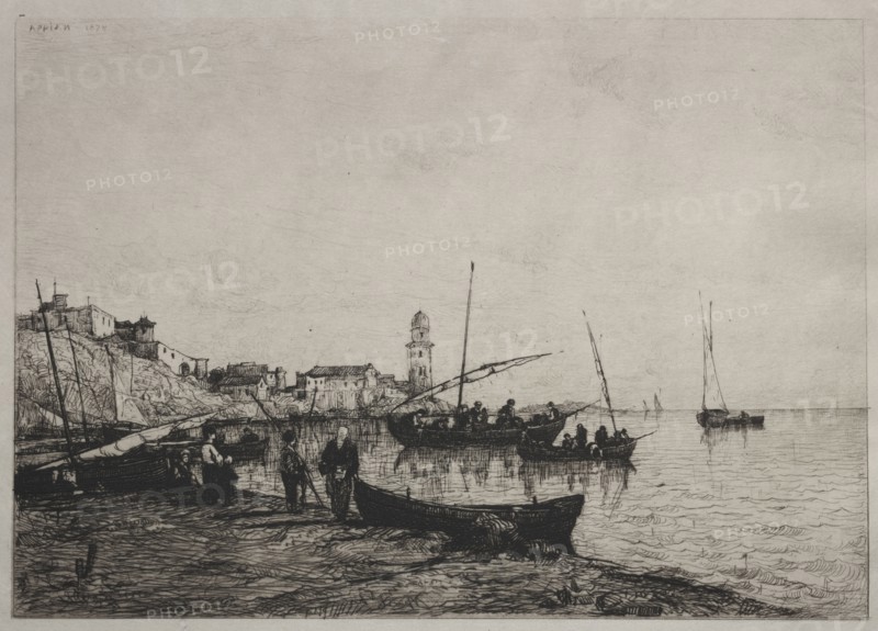 Return of the Fishing Boats at Collioure, near the Spanish Border, 1878. Adolphe Appian (French, 1818-1898). Etching; sheet: 32.5 x 45.9 cm (12 13/16 x 18 1/16 in.); platemark: 29.4 x 38.6 cm (11 9/16 x 15 3/16 in.)