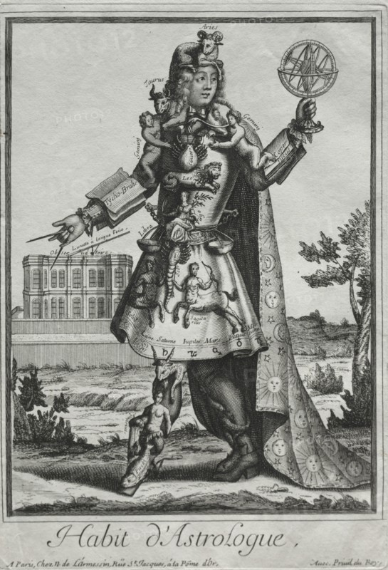 Fanciful Costumes: Costume of the Astrologer, c. 1690. Nicolas de Larmessin II (French, 1638-1694). Etching and engraving; sheet: 31.7 x 21.6 cm (12 1/2 x 8 1/2 in.); platemark: 28.7 x 19.7 cm (11 5/16 x 7 3/4 in.)