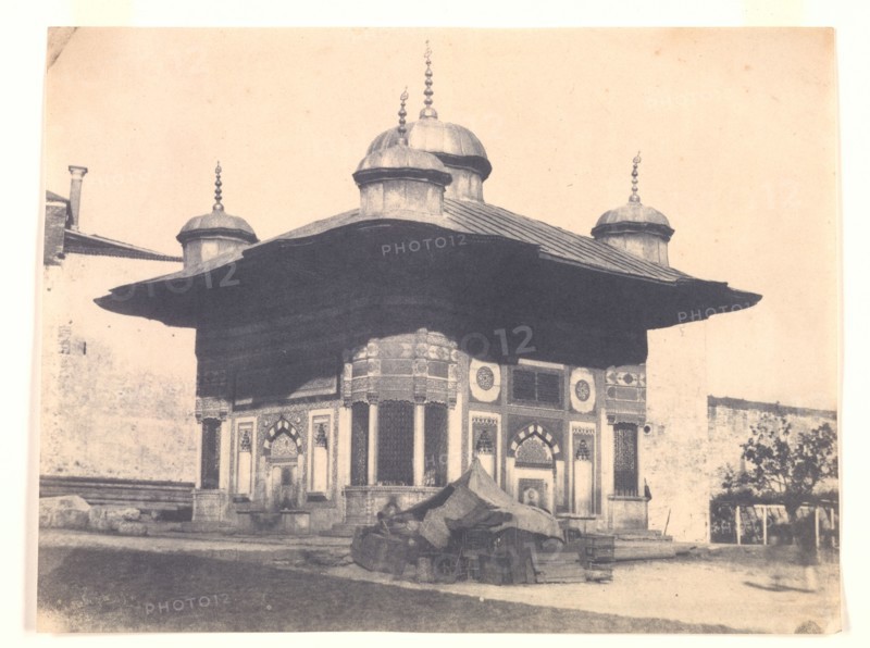 Fountaine de la Sophie, Constantinople, c. 1854. Ernest de Caranza (French, 1837-1863). Salted paper print from paper negative; image: 16.8 x 23.3 cm (6 5/8 x 9 3/16 in.); matted: 40.6 x 50.8 cm (16 x 20 in.)