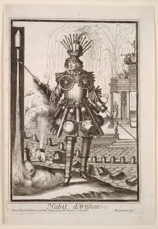 Fanciful Costumes: Costume of the Fireworks Maker, c. 1690. Nicolas de Larmessin II (French, 1638-1694). Etching and engraving; sheet: 31.6 x 21.5 cm (12 7/16 x 8 7/16 in.); platemark: 28.3 x 19.5 cm (11 1/8 x 7 11/16 in.)
