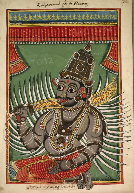 Kadgaramon (Son of Ravana), c. 1760. South India, Tanjore, 18th century. Ink, color and gold on paper; overall: 39.7 x 27.6 cm (15 5/8 x 10 7/8 in.).