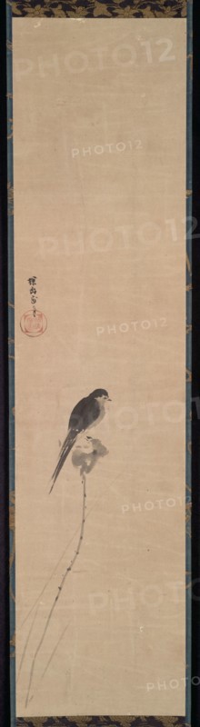 Bird on a Lotus Bud, 1600s. Kano Tan’yu (Japanese, 1602-1674). Hanging scroll, ink on paper; painting only: 89 x 21.5 cm (35 1/16 x 8 7/16 in.); including mounting: 154.5 x 27.5 cm (60 13/16 x 10 13/16 in.).