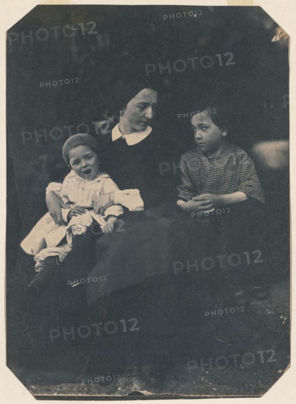 Mother with Two Children, c. 1855. Jean-Baptist Frénet (French, 1814-1889). Salted paper print from a collodion negative; paper: 23.1 x 16.5 cm (9 1/8 x 6 1/2 in.); matted: 50.8 x 40.6 cm (20 x 16 in.)