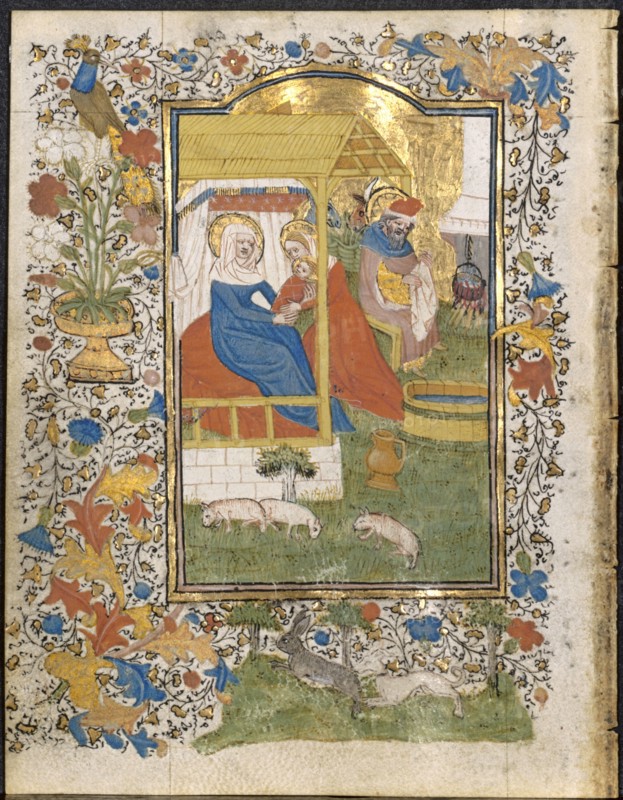 The Nativity: Leaf from a Book of Hours (3 of 6 Excised Leaves), c. 1420-1430. Or workshop Henri d'Orquevaulx (French). Ink, tempera and gold on vellum; each leaf: 16.1 x 12.6 cm (6 5/16 x 4 15/16 in.)