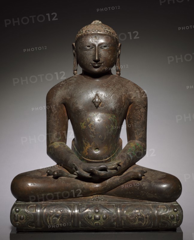 Jina (Tirthankara), 900s-1000s. India, Rajasthan, Medieval period. Bronze with silver inlay; overall: 61.5 x 49.5 x 36.8 cm (24 3/16 x 19 1/2 x 14 1/2 in.).