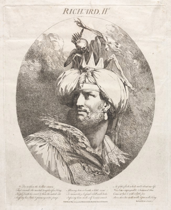 Richard II, 1775. John Hamilton Mortimer (British, 1740-1779). Etching in brown ink; sheet: 57.3 x 40.8 cm (22 9/16 x 16 1/16 in.); image: 34.1 x 28 cm (13 7/16 x 11 in.); platemark: 39.9 x 32.4 cm (15 11/16 x 12 3/4 in.)