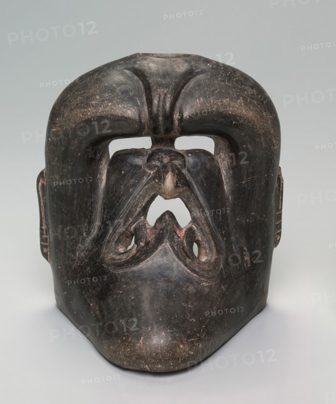Vessel with Deity Mask, 1200-900 BC. Central Mexico (Las Bocas, Puebla?), Olmec, Formative Period. Ceramic, traces of pigment; overall: 18 x 17.1 x 15.9 cm (7 1/16 x 6 3/4 x 6 1/4 in.).