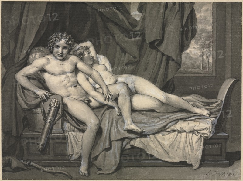 Cupid and Psyche, 1813. Jacques-Louis David (French, 1748-1825). Gray wash and pen and black ink with white paint and traces of black chalk ; sheet: 16.7 x 22.4 cm (6 9/16 x 8 13/16 in.).