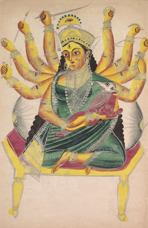 Ganesha-Janani (Mother of Ganesh), 1800s. India, Calcutta, Kalighat painting, 19th century. Ink, color and silver paint on paper; painting only: 44.2 x 27.9 cm (17 3/8 x 11 in.).