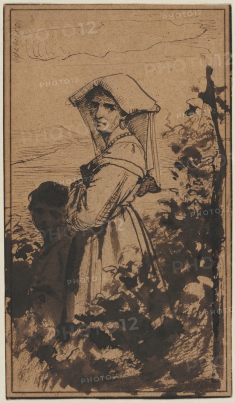 Standing Woman and Child, 2nd half 1800s. Carl Bloch (Danish, 1834-1890). Pen and brown ink, brush and brown wash; sheet: 27.8 x 15.9 cm (10 15/16 x 6 1/4 in.); mounted: 40.1 x 27.9 cm (15 13/16 x 11 in.).