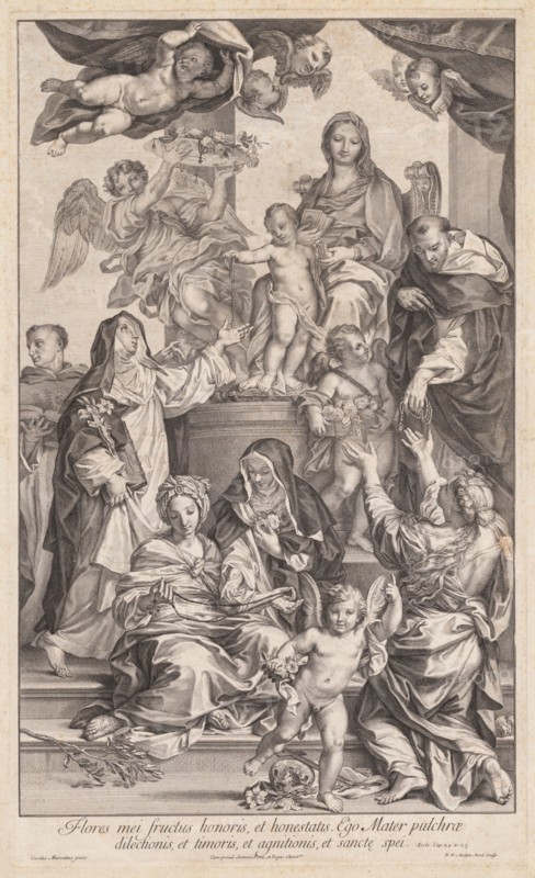 Virgin and Child with Saints, c. 1720-1730. Robert van Audenaerd (Dutch, 1663-1743), after Carlo Maratti (Italian, 1625-1713). Engraving; sheet: 77.3 x 48 cm (30 7/16 x 18 7/8 in.); platemark: 66.2 x 39.7 cm (26 1/16 x 15 5/8 in.).