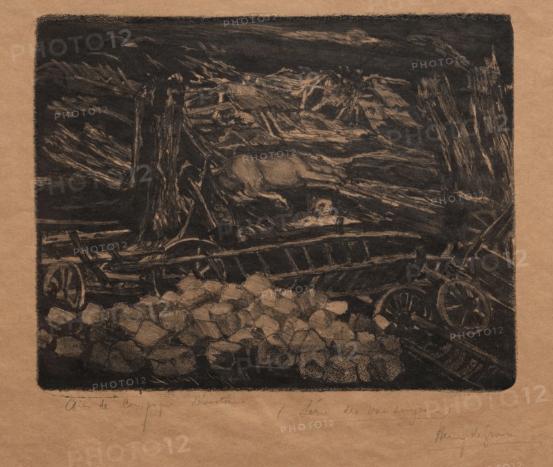 The Vintages!: Place of Devestation, 1894. Henri de Groux (Belgian, 1867-1930), Proof from an unpublished suite of lithographs intended to be published by L'Estampe Originale. Lithograph; sheet: 35.7 x 41.2 cm (14 1/16 x 16 1/4 in.); image: 20.6 x 26.5 cm (8 1/8 x 10 7/16 in.)