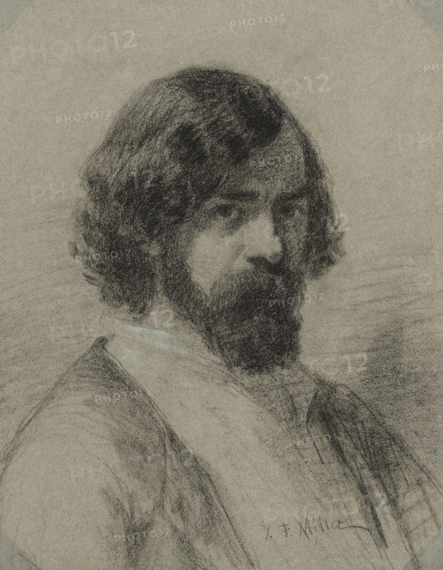 Portrait of Narcisse Virgile Diaz de la Peña, 1848. Jean-François Millet (French, 1814-1875). Black chalk with heightening in pale green-blue chalk; sheet: 61.4 x 48.7 cm (24 3/16 x 19 3/16 in.).